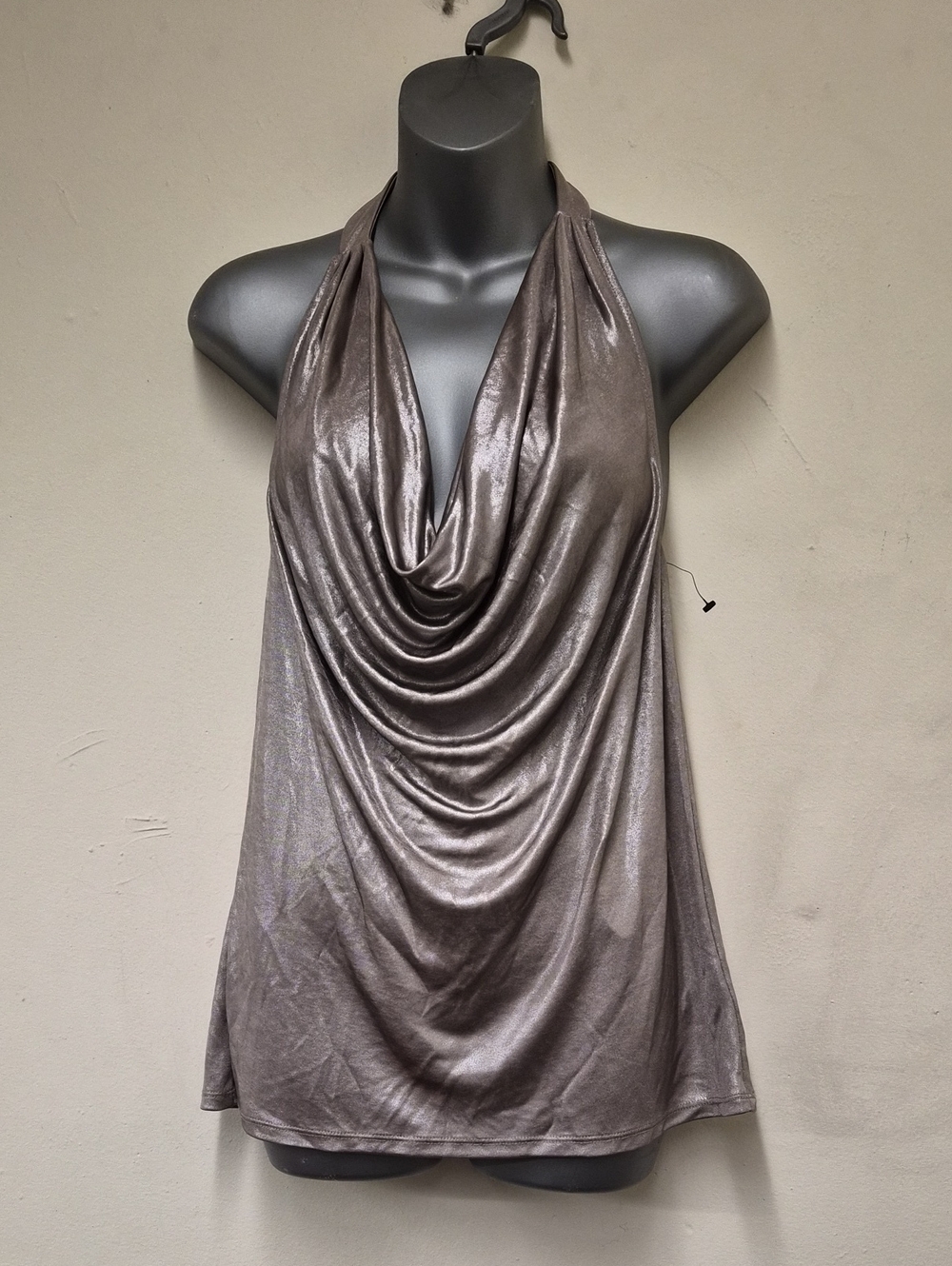 Express Metallic Taupe Cowl Halter Top Size S